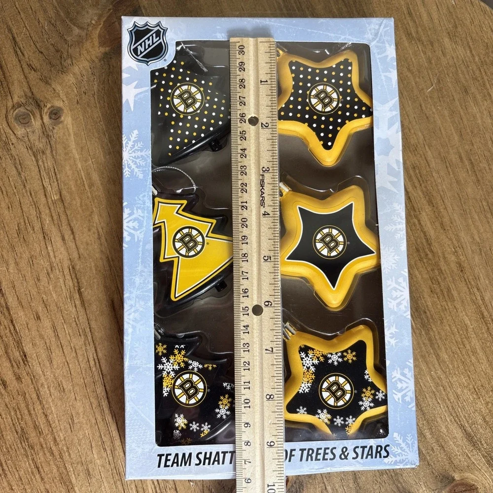 New Boston Bruins Six-Pack Shatterproof Tree And Star Ornament Set
